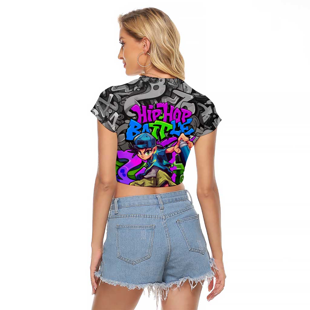 Hip Hop Battle Raglan Cropped T Shirt Spray Can Kid Character and Colorful Graffiti Street Art Design - Wonder Print Shop