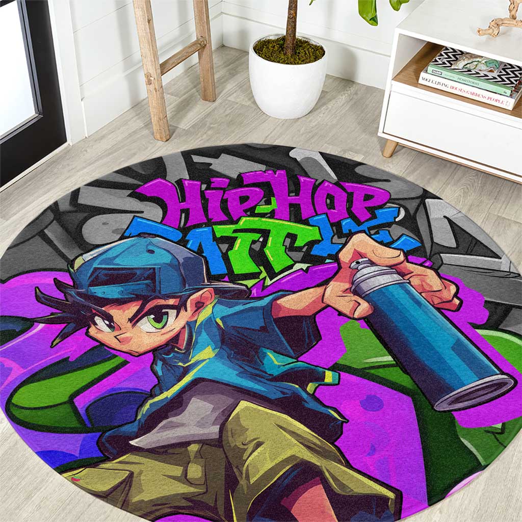 Hip Hop Battle Round Carpet Spray Can Kid Character and Colorful Graffiti Street Art Design - Wonder Print Shop
