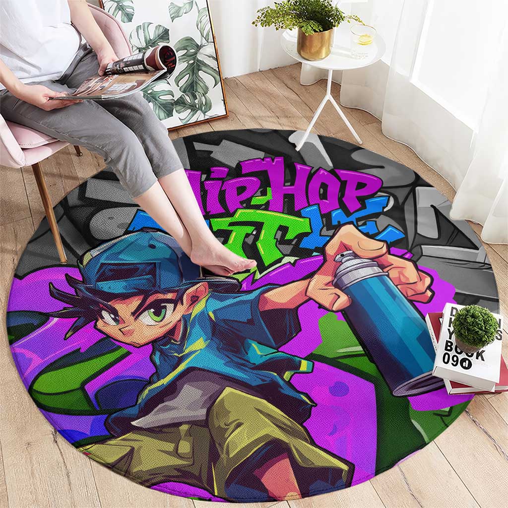 Hip Hop Battle Round Carpet Spray Can Kid Character and Colorful Graffiti Street Art Design - Wonder Print Shop