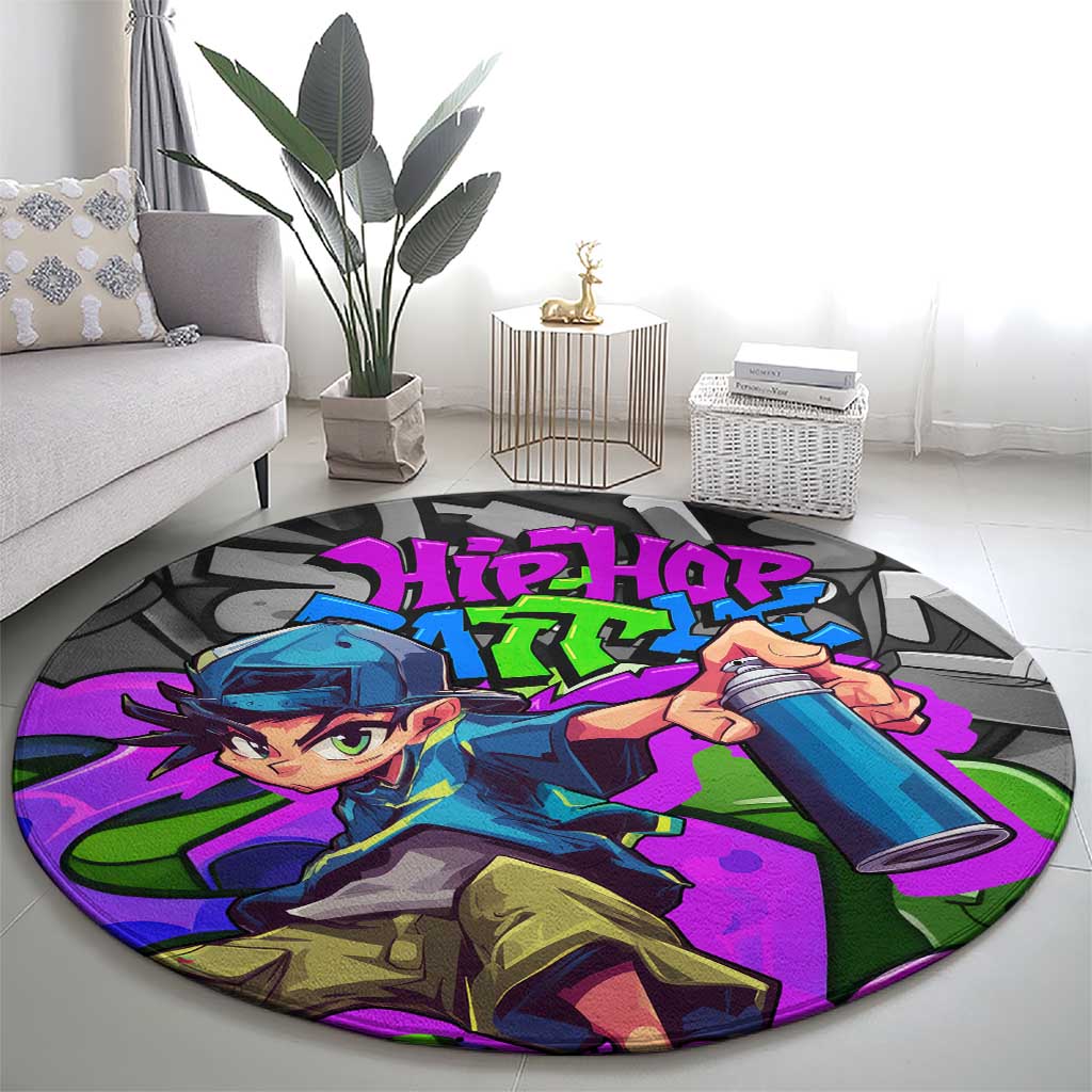Hip Hop Battle Round Carpet Spray Can Kid Character and Colorful Graffiti Street Art Design - Wonder Print Shop