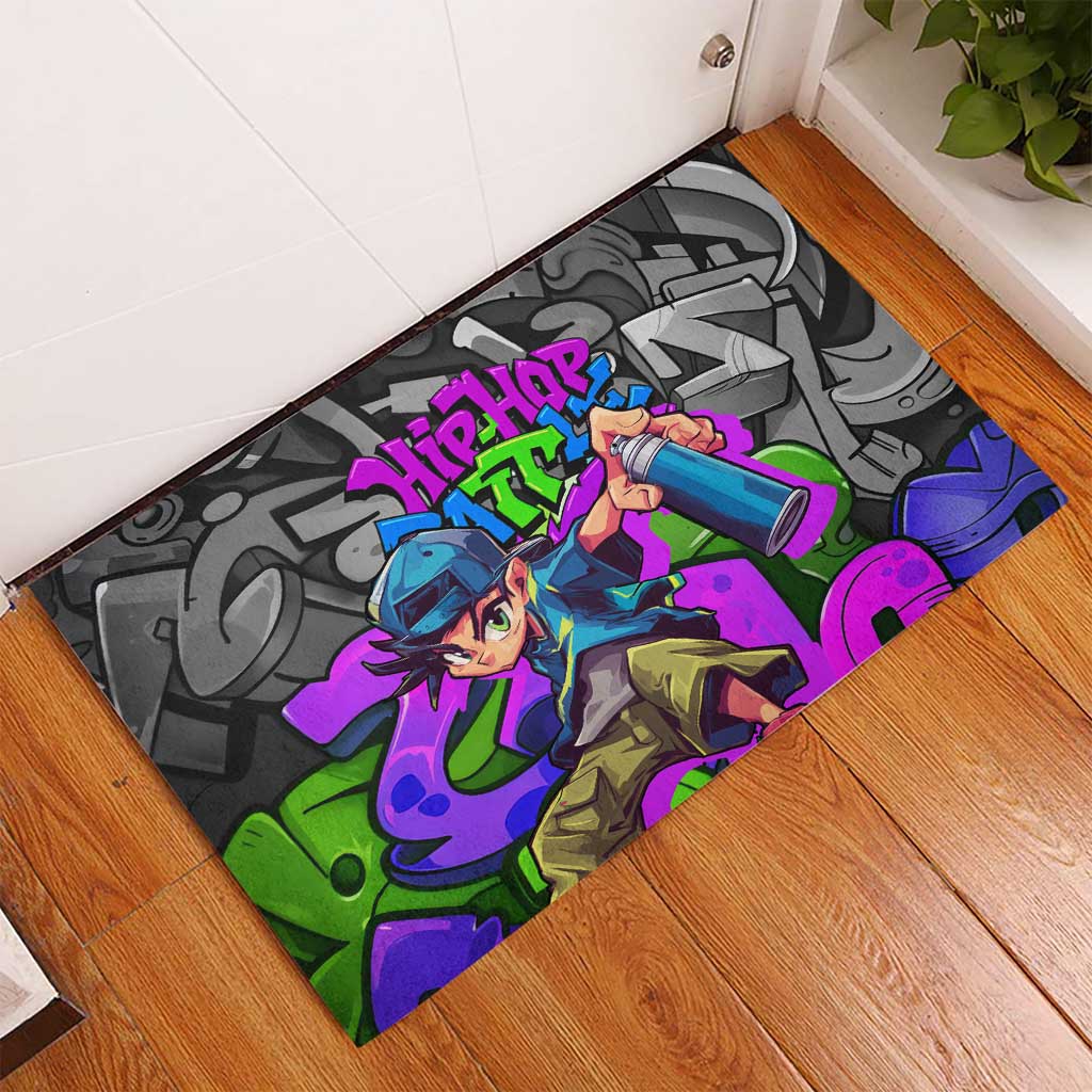 Hip Hop Battle Rubber Doormat Spray Can Kid Character and Colorful Graffiti Street Art Design - Wonder Print Shop
