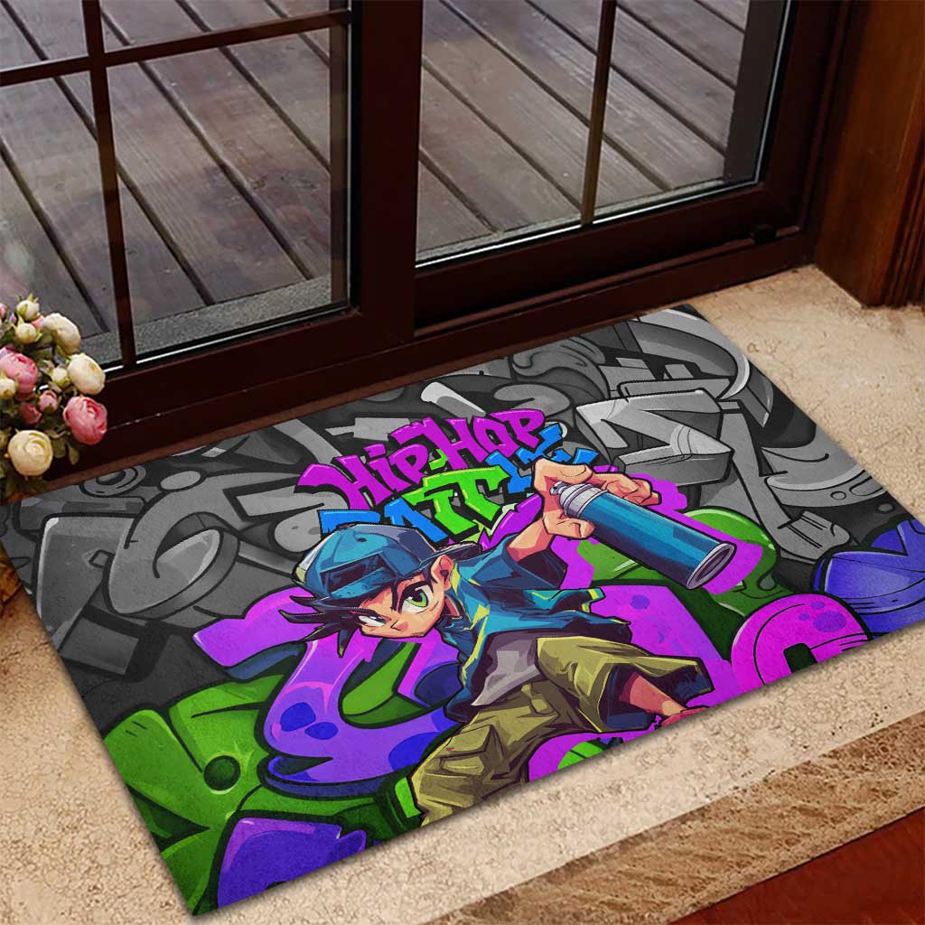 Hip Hop Battle Rubber Doormat Spray Can Kid Character and Colorful Graffiti Street Art Design - Wonder Print Shop