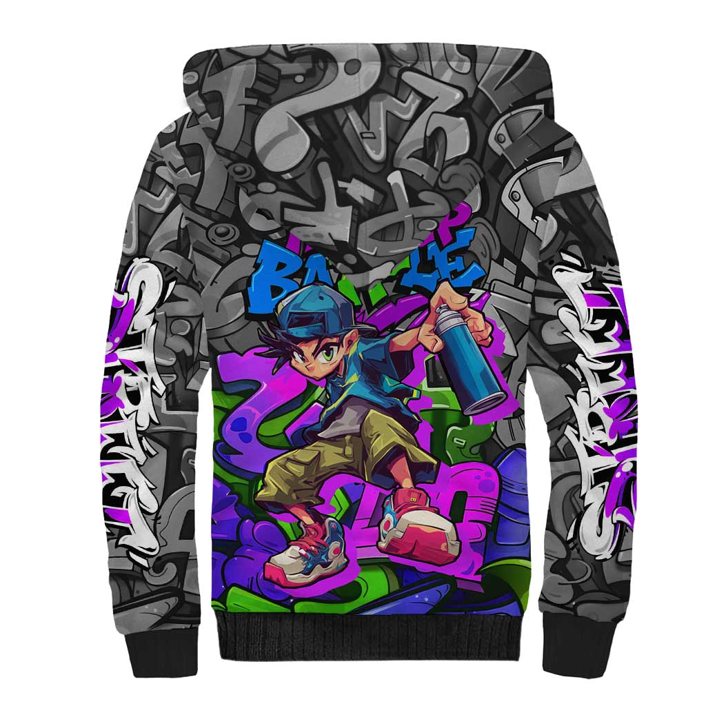 Hip Hop Battle Sherpa Hoodie Spray Can Kid Character and Colorful Graffiti Street Art Design - Wonder Print Shop