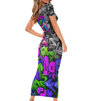 Hip Hop Battle Short Sleeve Bodycon Dress Spray Can Kid Character and Colorful Graffiti Street Art Design - Wonder Print Shop