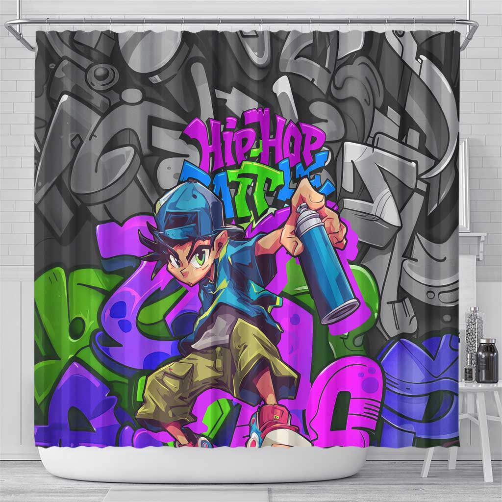 Hip Hop Battle Shower Curtain Spray Can Kid Character and Colorful Graffiti Street Art Design - Wonder Print Shop