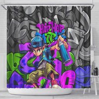 Hip Hop Battle Shower Curtain Spray Can Kid Character and Colorful Graffiti Street Art Design - Wonder Print Shop