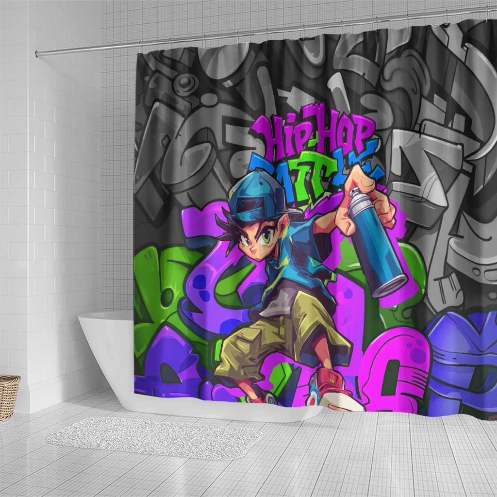 Hip Hop Battle Shower Curtain Spray Can Kid Character and Colorful Graffiti Street Art Design - Wonder Print Shop