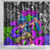 Hip Hop Battle Shower Curtain Spray Can Kid Character and Colorful Graffiti Street Art Design - Wonder Print Shop
