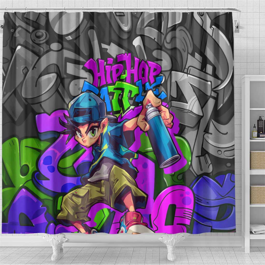 Hip Hop Battle Shower Curtain Spray Can Kid Character and Colorful Graffiti Street Art Design - Wonder Print Shop