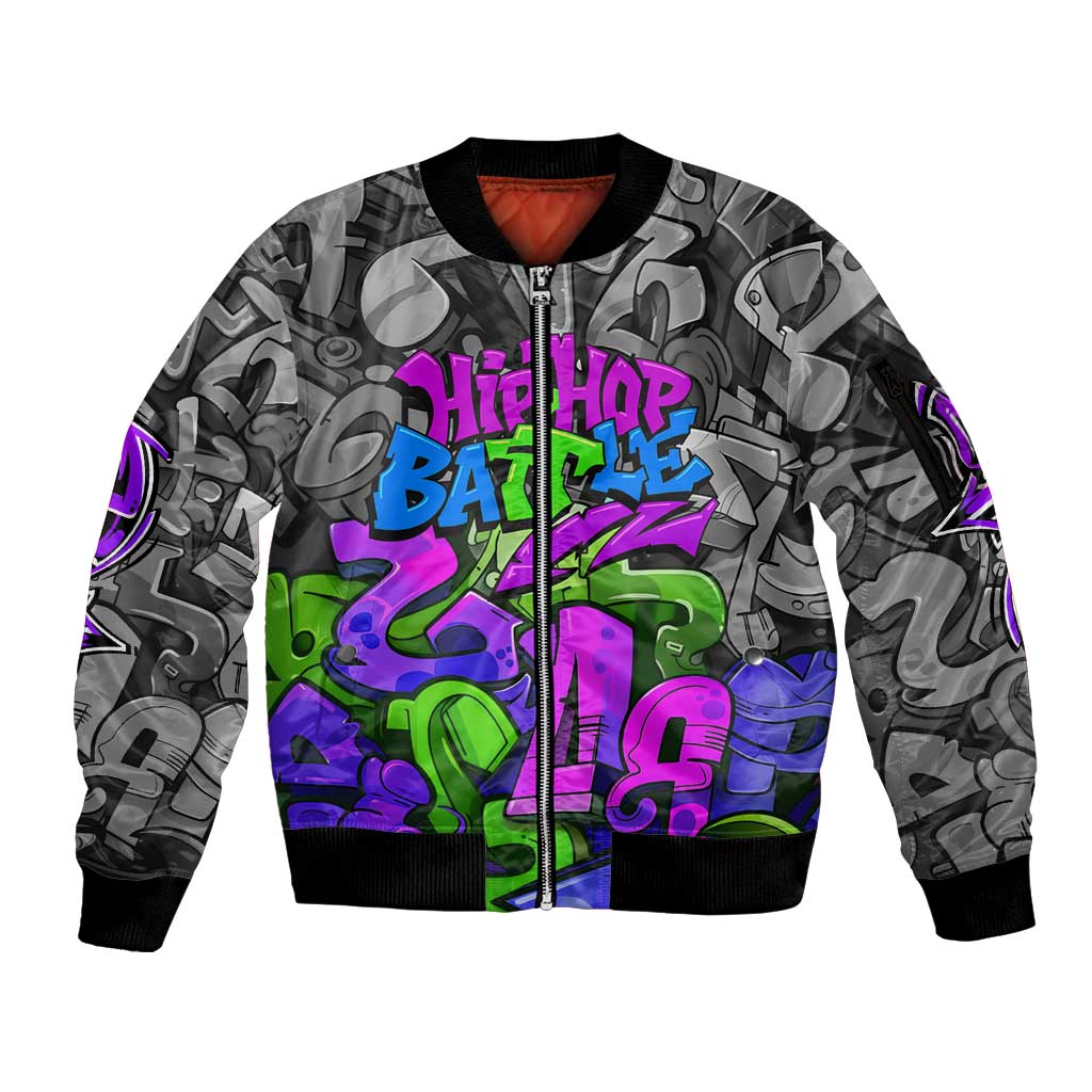 Hip Hop Battle Sleeve Zip Bomber Jacket Spray Can Kid Character and Colorful Graffiti Street Art Design - Wonder Print Shop