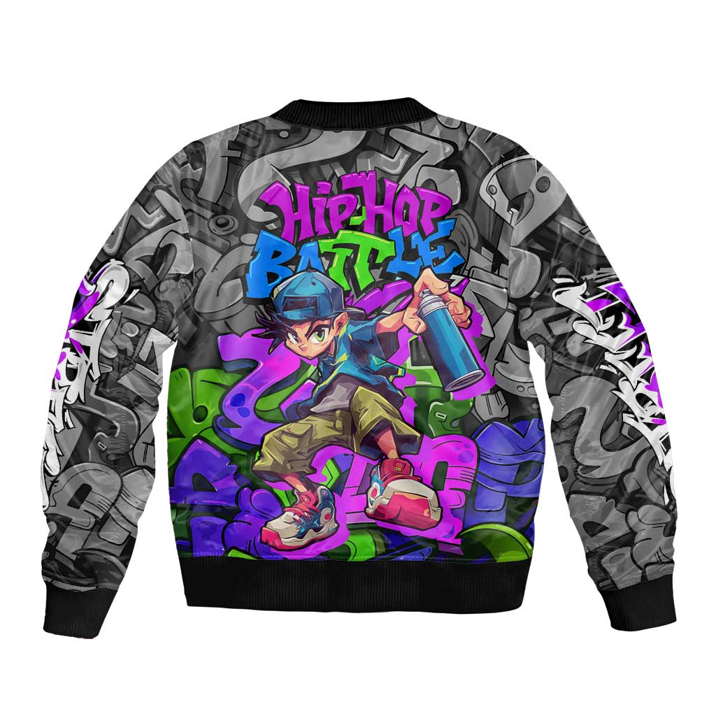 Hip Hop Battle Sleeve Zip Bomber Jacket Spray Can Kid Character and Colorful Graffiti Street Art Design - Wonder Print Shop