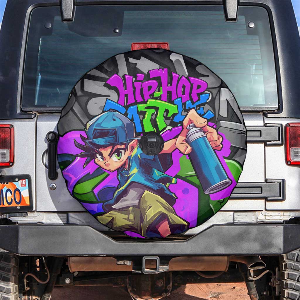 Hip Hop Battle Spare Tire Cover Spray Can Kid Character and Colorful Graffiti Street Art Design - Wonder Print Shop