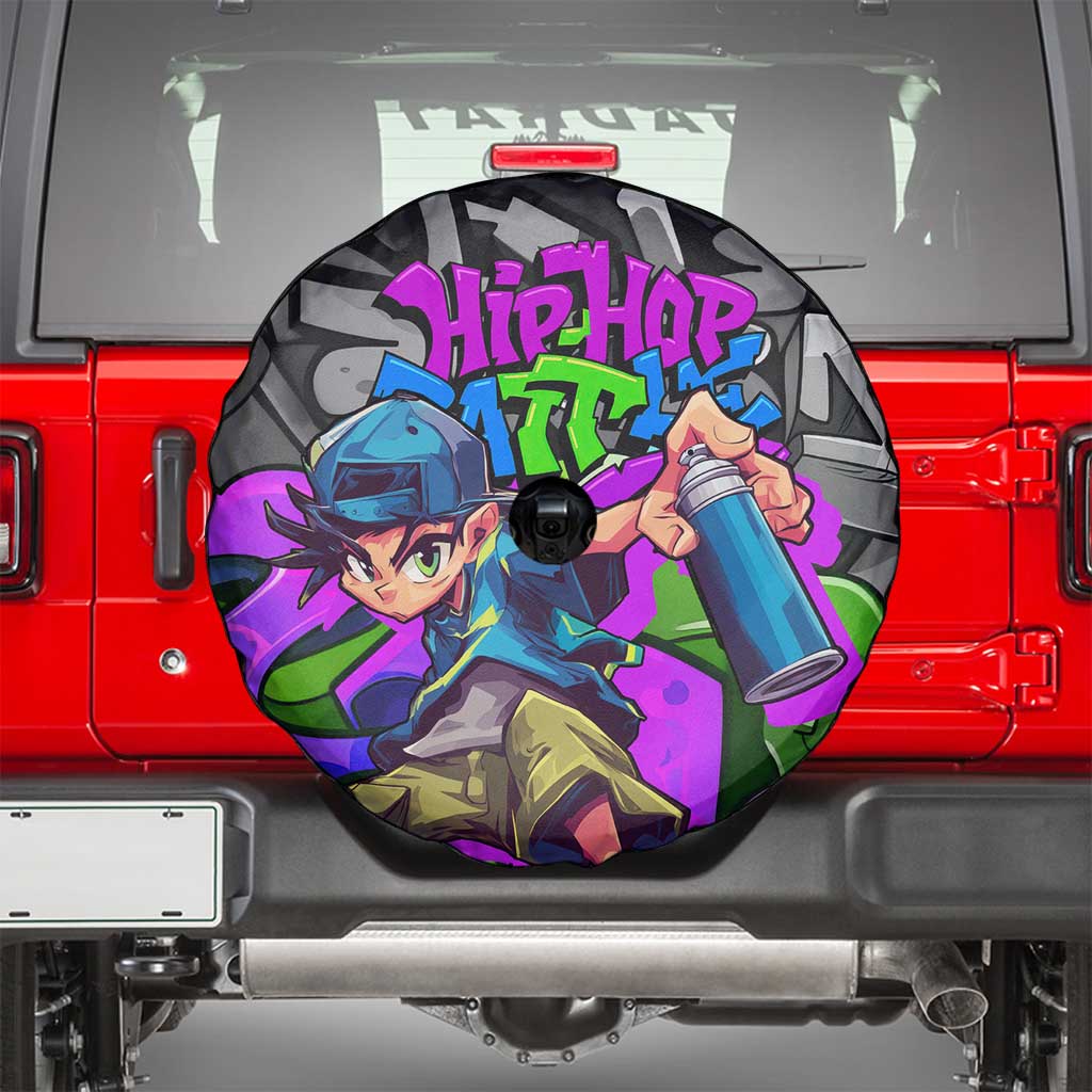 Hip Hop Battle Spare Tire Cover Spray Can Kid Character and Colorful Graffiti Street Art Design - Wonder Print Shop