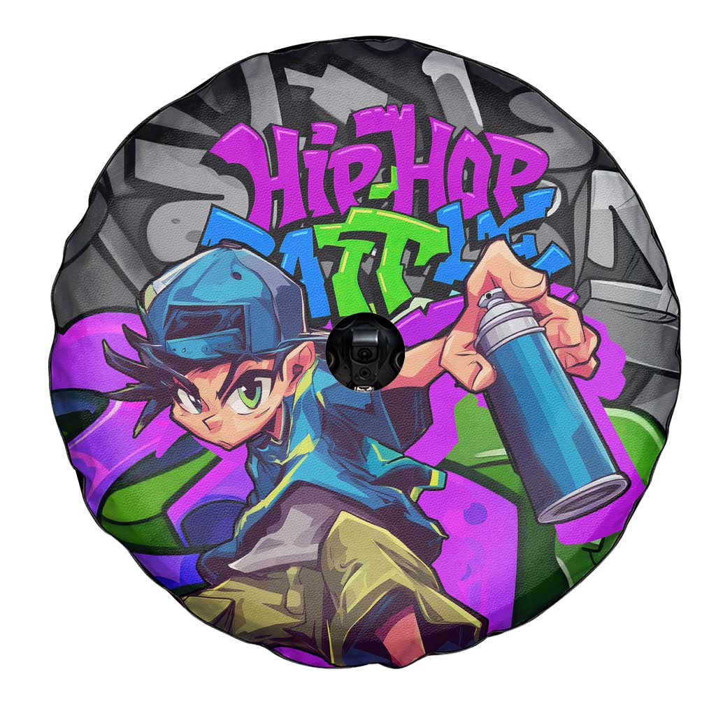 Hip Hop Battle Spare Tire Cover Spray Can Kid Character and Colorful Graffiti Street Art Design - Wonder Print Shop