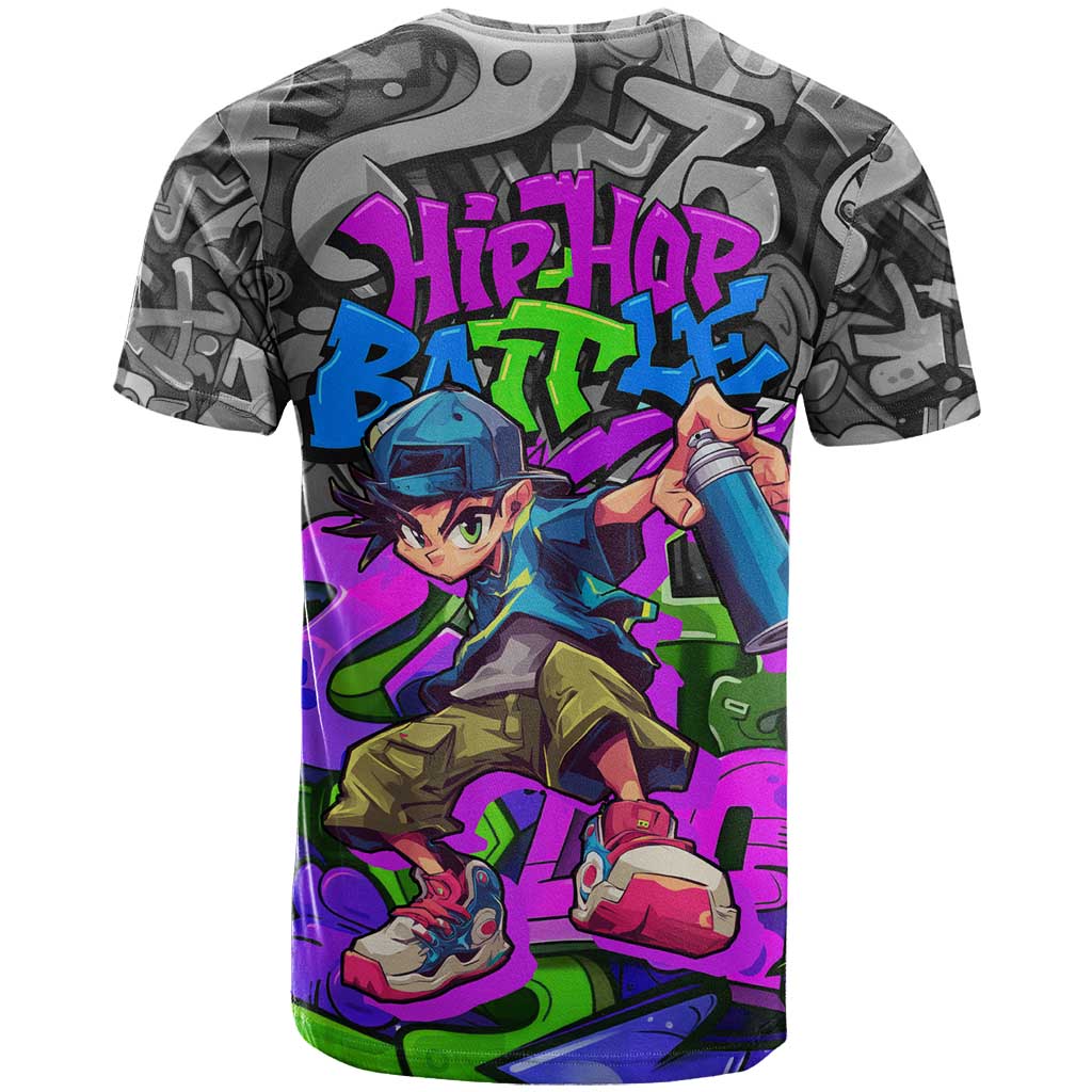 Hip Hop Battle T Shirt Spray Can Kid Character and Colorful Graffiti Street Art Design - Wonder Print Shop