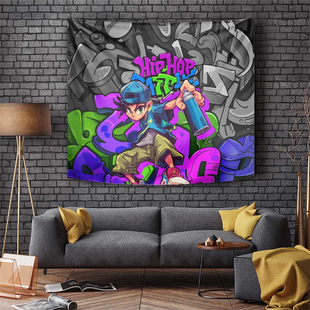 Hip Hop Battle Tapestry Spray Can Kid Character and Colorful Graffiti Street Art Design - Wonder Print Shop