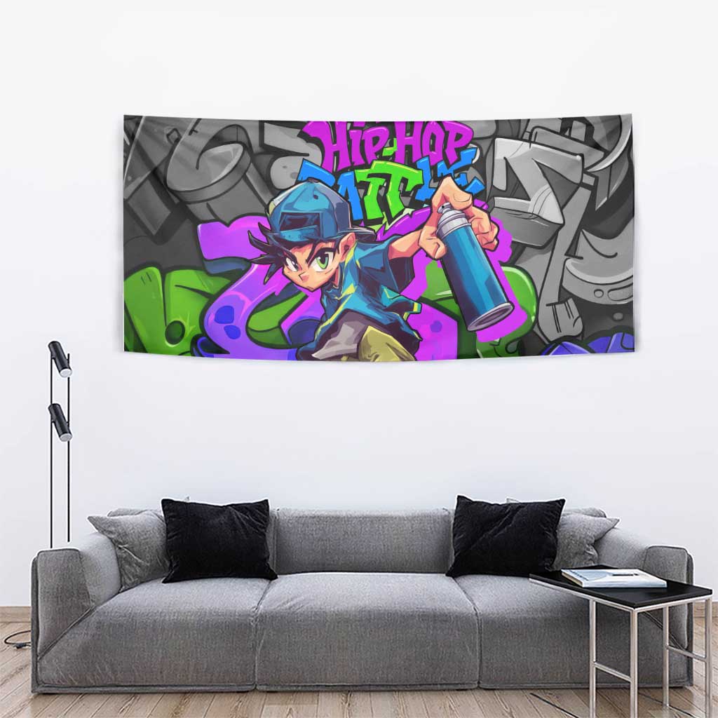 Hip Hop Battle Tapestry Spray Can Kid Character and Colorful Graffiti Street Art Design - Wonder Print Shop