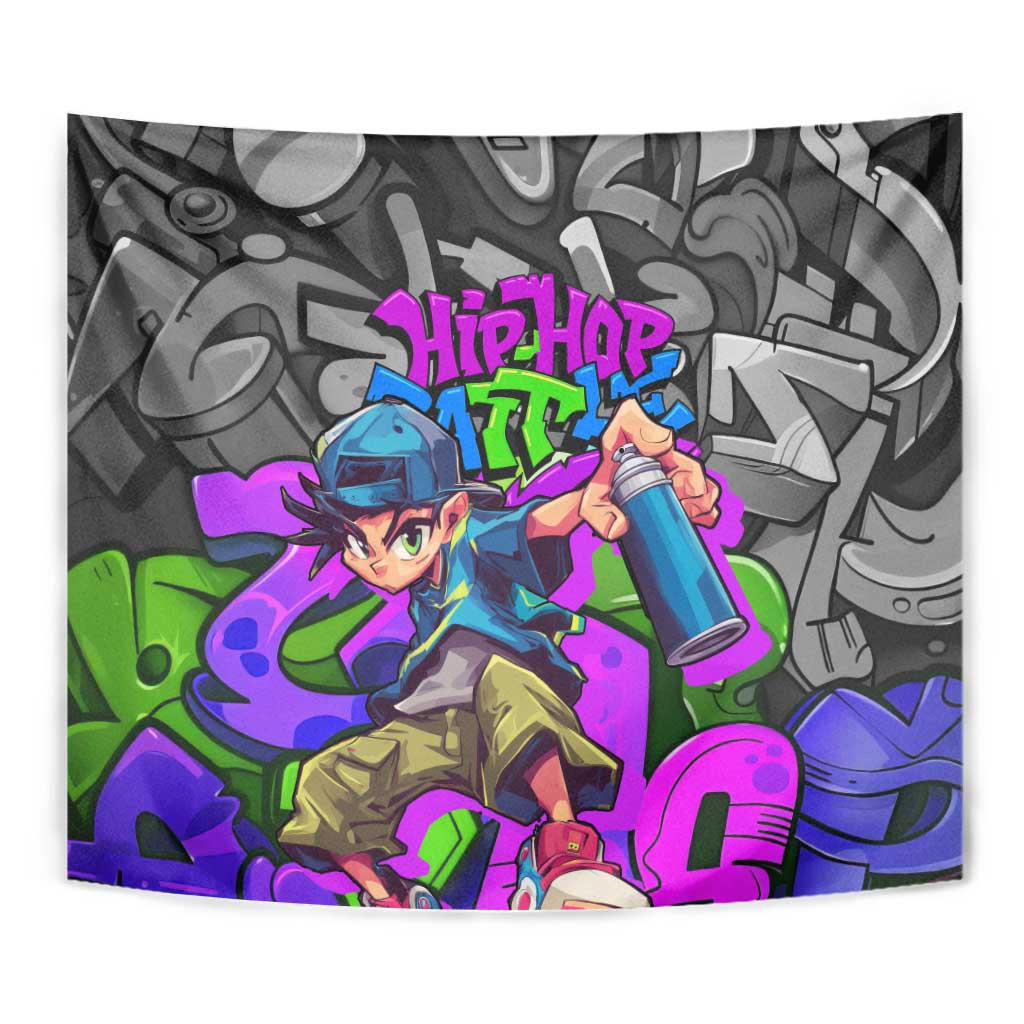 Hip Hop Battle Tapestry Spray Can Kid Character and Colorful Graffiti Street Art Design - Wonder Print Shop