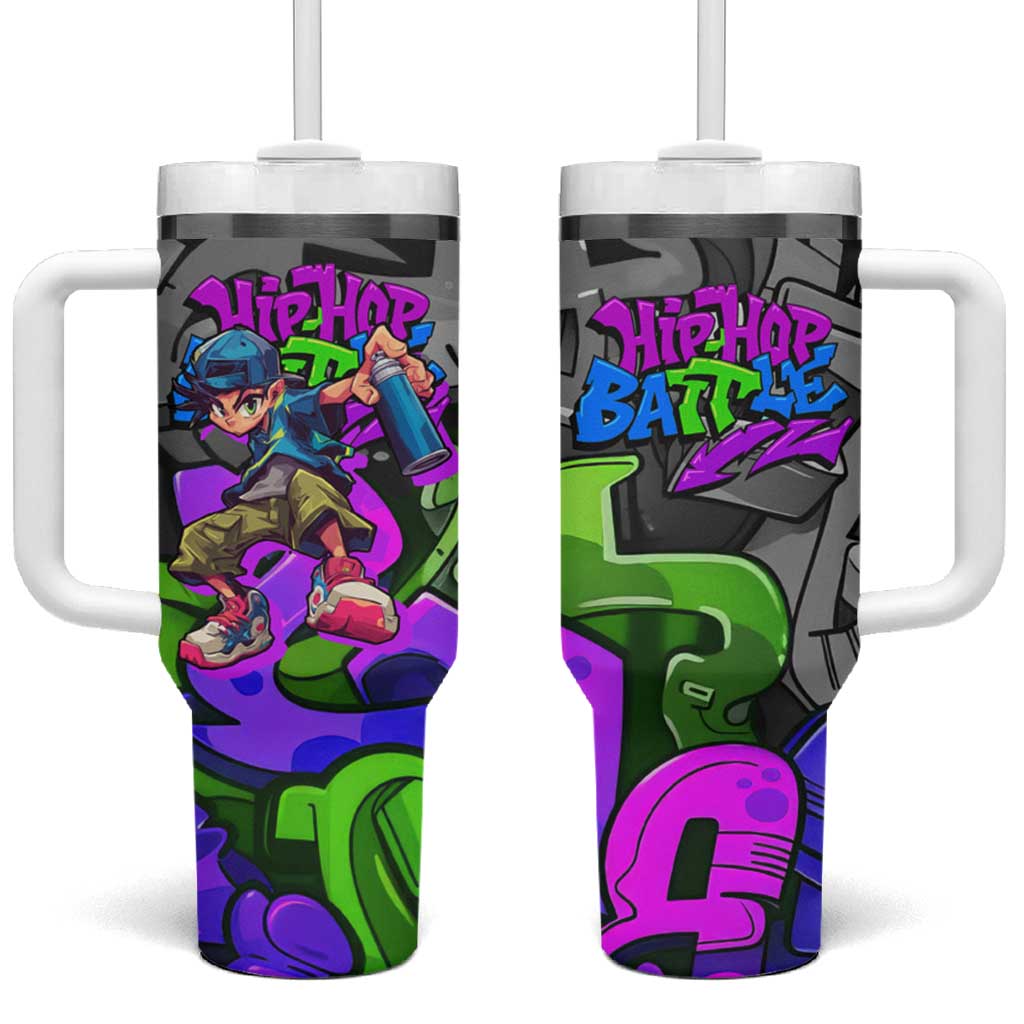 Hip Hop Battle Tumbler With Handle Spray Can Kid Character and Colorful Graffiti Street Art Design - Wonder Print Shop