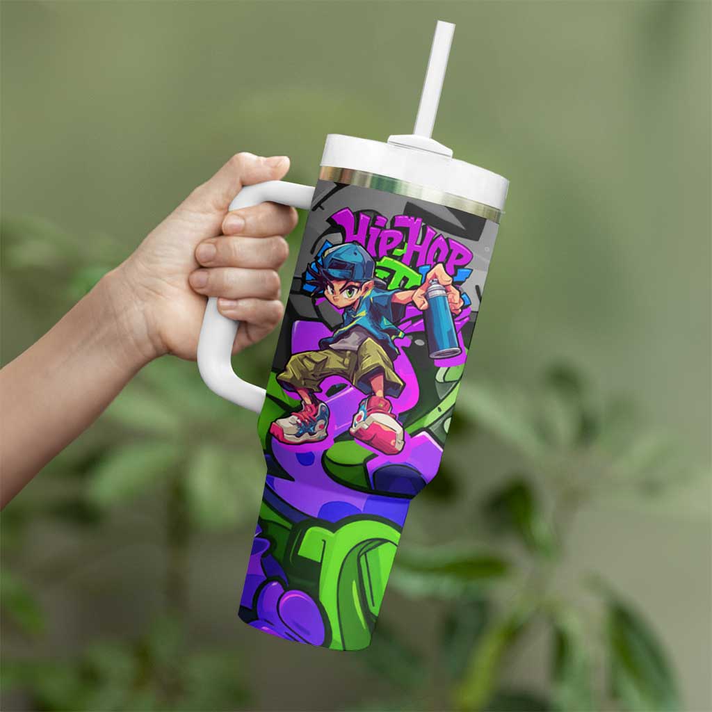 Hip Hop Battle Tumbler With Handle Spray Can Kid Character and Colorful Graffiti Street Art Design - Wonder Print Shop