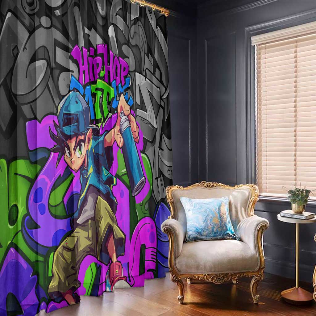 Hip Hop Battle Window Curtain Spray Can Kid Character and Colorful Graffiti Street Art Design - Wonder Print Shop