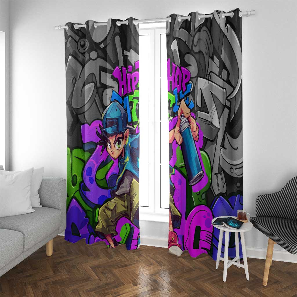 Hip Hop Battle Window Curtain Spray Can Kid Character and Colorful Graffiti Street Art Design - Wonder Print Shop
