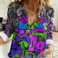 Hip Hop Battle Women Casual Shirt Spray Can Kid Character and Colorful Graffiti Street Art Design - Wonder Print Shop