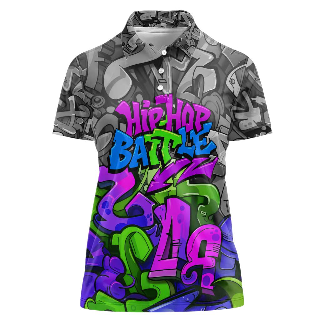 Hip Hop Battle Women Polo Shirt Spray Can Kid Character and Colorful Graffiti Street Art Design - Wonder Print Shop