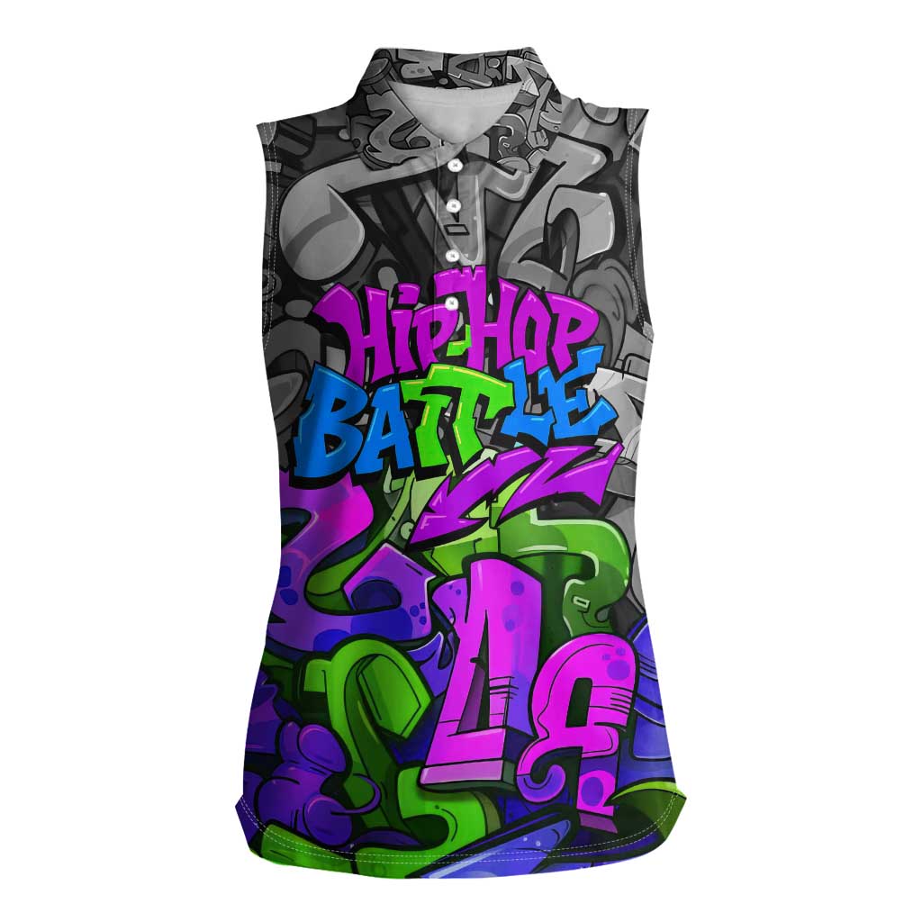 Hip Hop Battle Women Sleeveless Polo Shirt Spray Can Kid Character and Colorful Graffiti Street Art Design - Wonder Print Shop