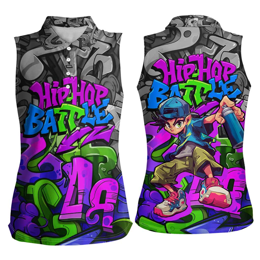 Hip Hop Battle Women Sleeveless Polo Shirt Spray Can Kid Character and Colorful Graffiti Street Art Design - Wonder Print Shop