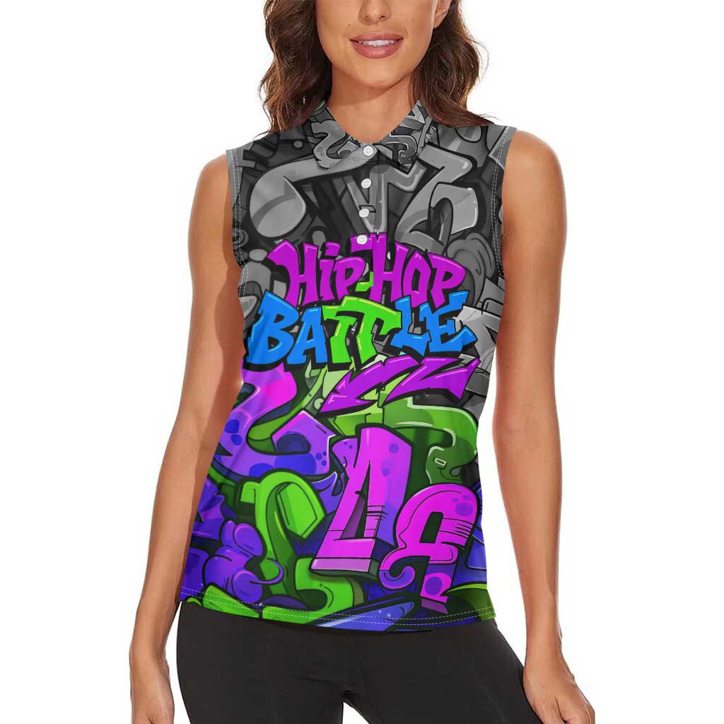 Hip Hop Battle Women Sleeveless Polo Shirt Spray Can Kid Character and Colorful Graffiti Street Art Design - Wonder Print Shop