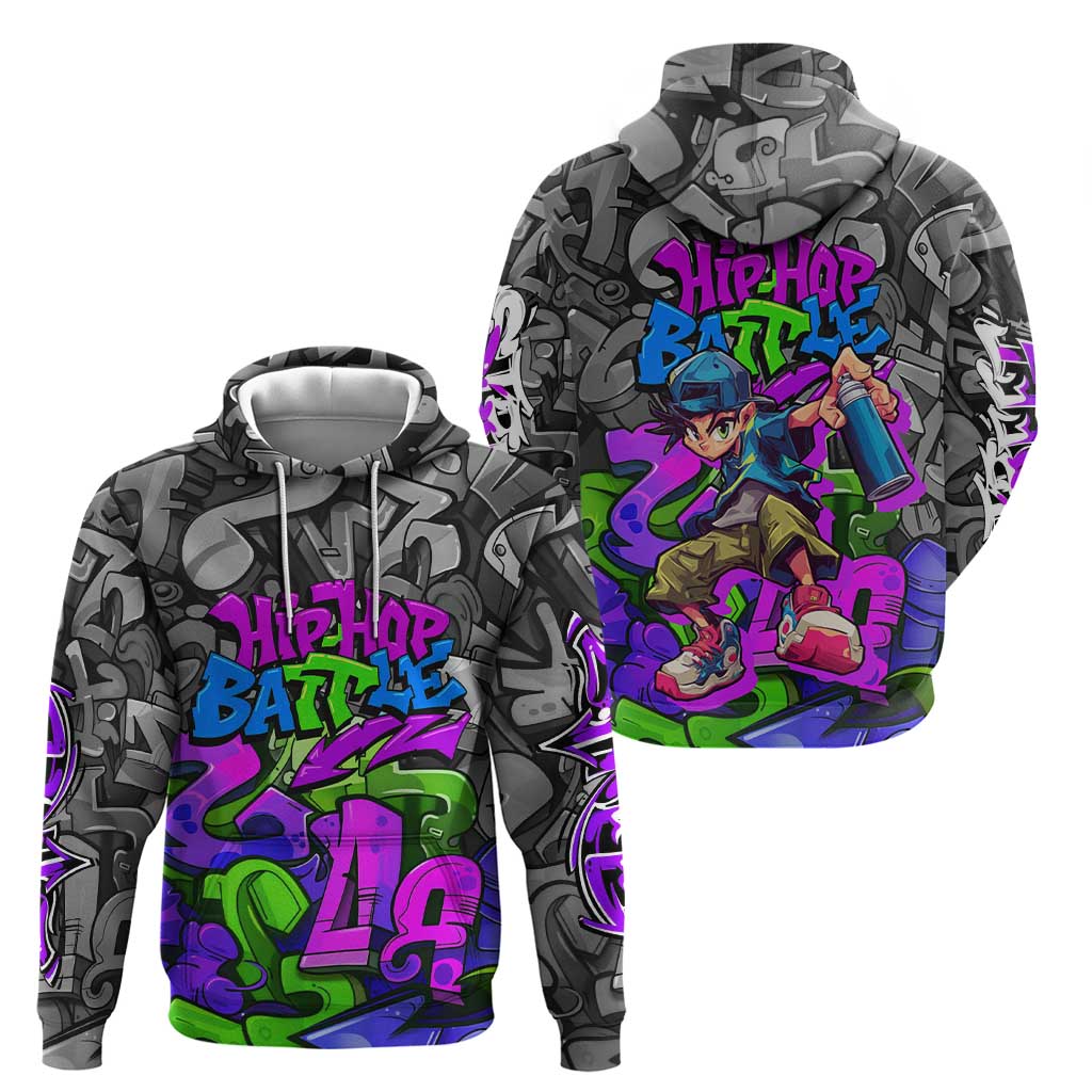 Hip Hop Battle Zip Hoodie Spray Can Kid Character and Colorful Graffiti Street Art Design - Wonder Print Shop