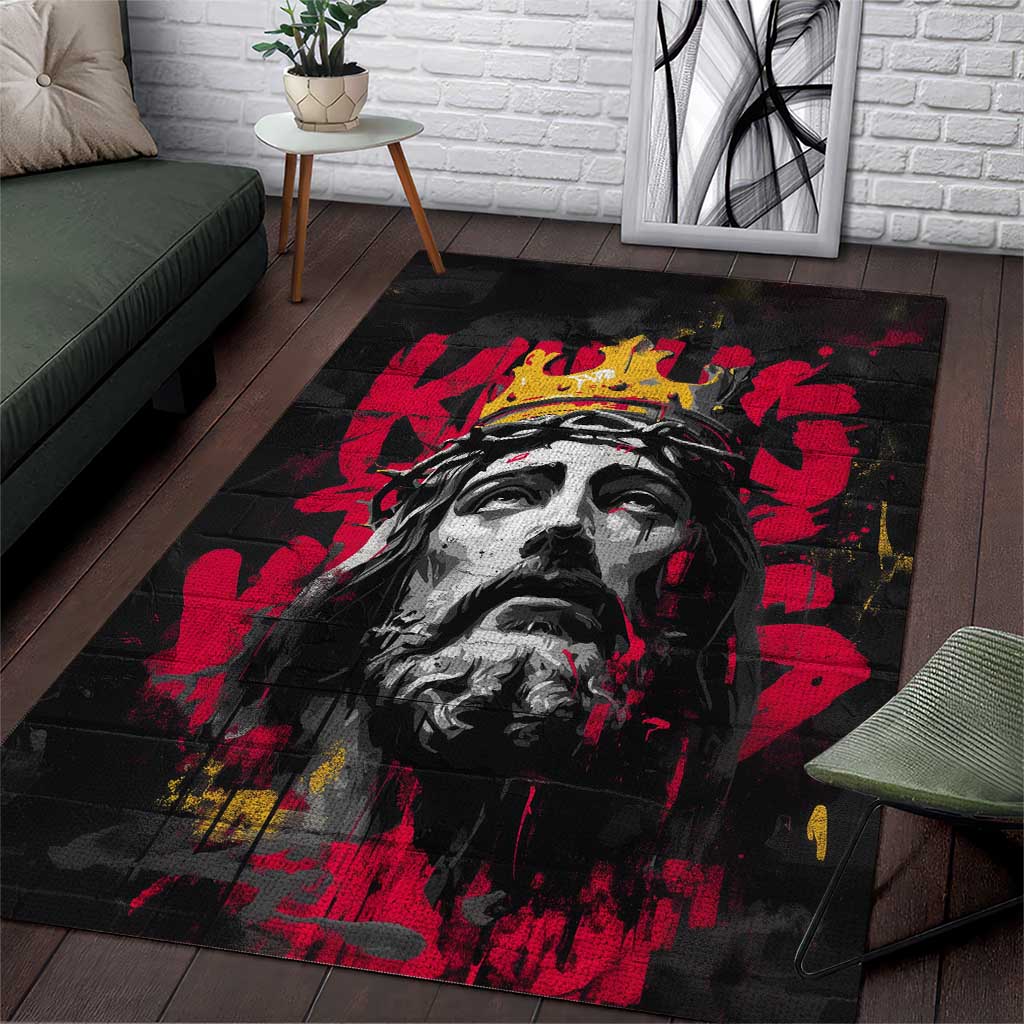 Jesus Graffiti Design Area Rug Crowned Portrait and Urban Street Art Style in Red Yellow Black Theme - Wonder Print Shop