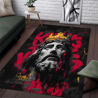 Jesus Graffiti Design Area Rug Crowned Portrait and Urban Street Art Style in Red Yellow Black Theme - Wonder Print Shop