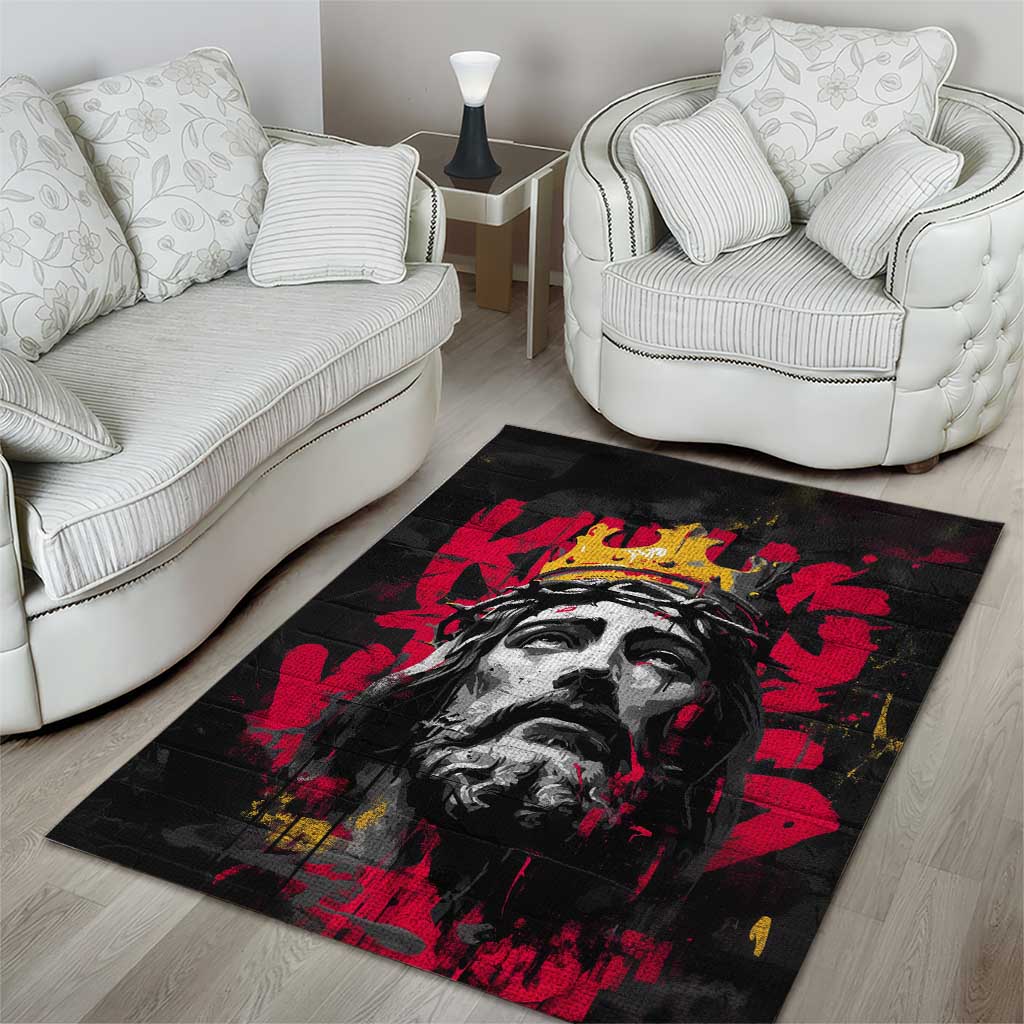 Jesus Graffiti Design Area Rug Crowned Portrait and Urban Street Art Style in Red Yellow Black Theme - Wonder Print Shop
