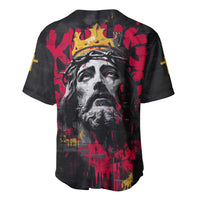 Jesus Graffiti Design Baseball Jersey Crowned Portrait and Urban Street Art Style in Red Yellow Black Theme - Wonder Print Shop