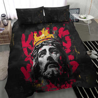 Jesus Graffiti Design Bedding Set Crowned Portrait and Urban Street Art Style in Red Yellow Black Theme - Wonder Print Shop