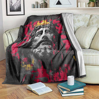Jesus Graffiti Design Blanket Crowned Portrait and Urban Street Art Style in Red Yellow Black Theme - Wonder Print Shop