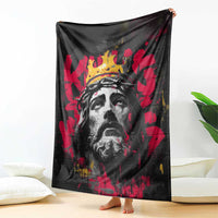 Jesus Graffiti Design Blanket Crowned Portrait and Urban Street Art Style in Red Yellow Black Theme - Wonder Print Shop