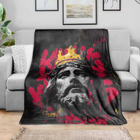 Jesus Graffiti Design Blanket Crowned Portrait and Urban Street Art Style in Red Yellow Black Theme - Wonder Print Shop
