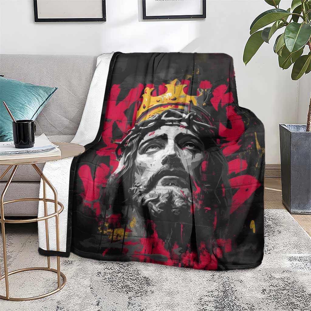 Jesus Graffiti Design Blanket Crowned Portrait and Urban Street Art Style in Red Yellow Black Theme - Wonder Print Shop