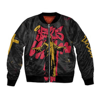 Jesus Graffiti Design Bomber Jacket Crowned Portrait and Urban Street Art Style in Red Yellow Black Theme - Wonder Print Shop
