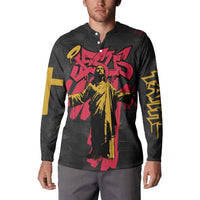 Jesus Graffiti Design Button Sweatshirt Crowned Portrait and Urban Street Art Style in Red Yellow Black Theme - Wonder Print Shop