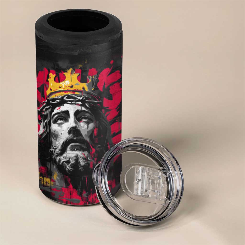 Jesus Graffiti Design 4 in 1 Can Cooler Tumbler Crowned Portrait and Urban Street Art Style in Red Yellow Black Theme - Wonder Print Shop