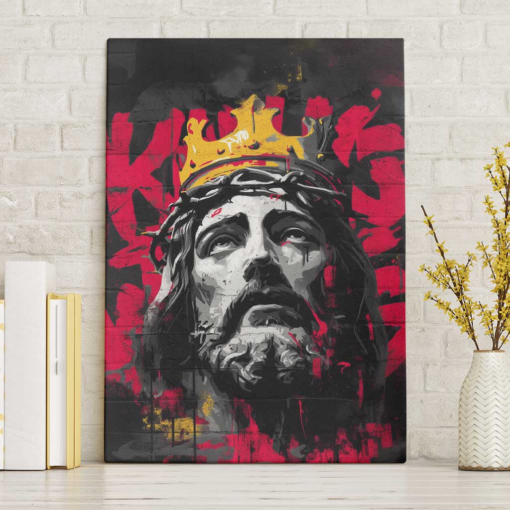Jesus Graffiti Design Canvas Wall Art Crowned Portrait and Urban Street Art Style in Red Yellow Black Theme - Wonder Print Shop