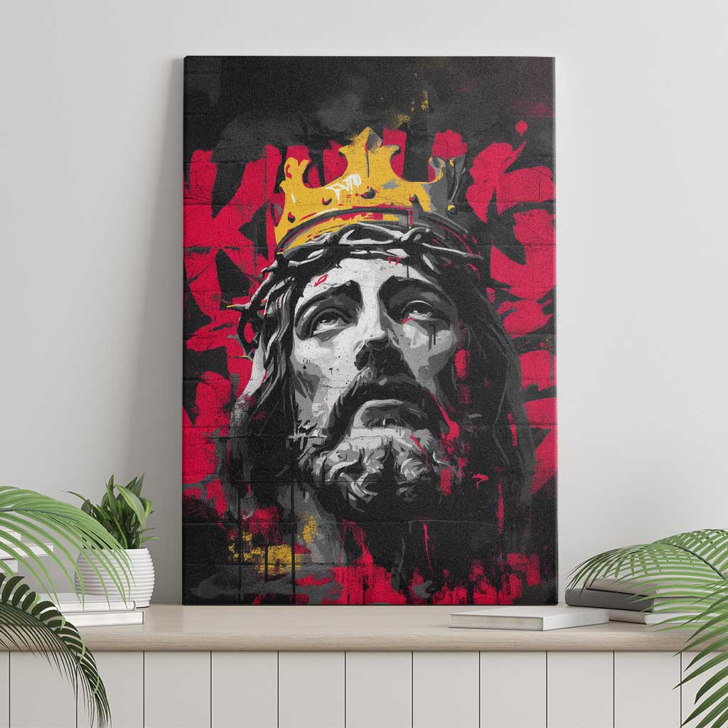 Jesus Graffiti Design Canvas Wall Art Crowned Portrait and Urban Street Art Style in Red Yellow Black Theme - Wonder Print Shop