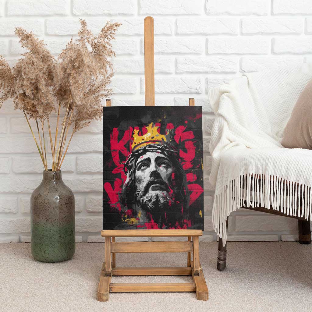Jesus Graffiti Design Canvas Wall Art Crowned Portrait and Urban Street Art Style in Red Yellow Black Theme - Wonder Print Shop