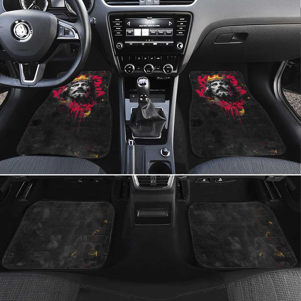 Jesus Graffiti Design Car Mats Crowned Portrait and Urban Street Art Style in Red Yellow Black Theme - Wonder Print Shop