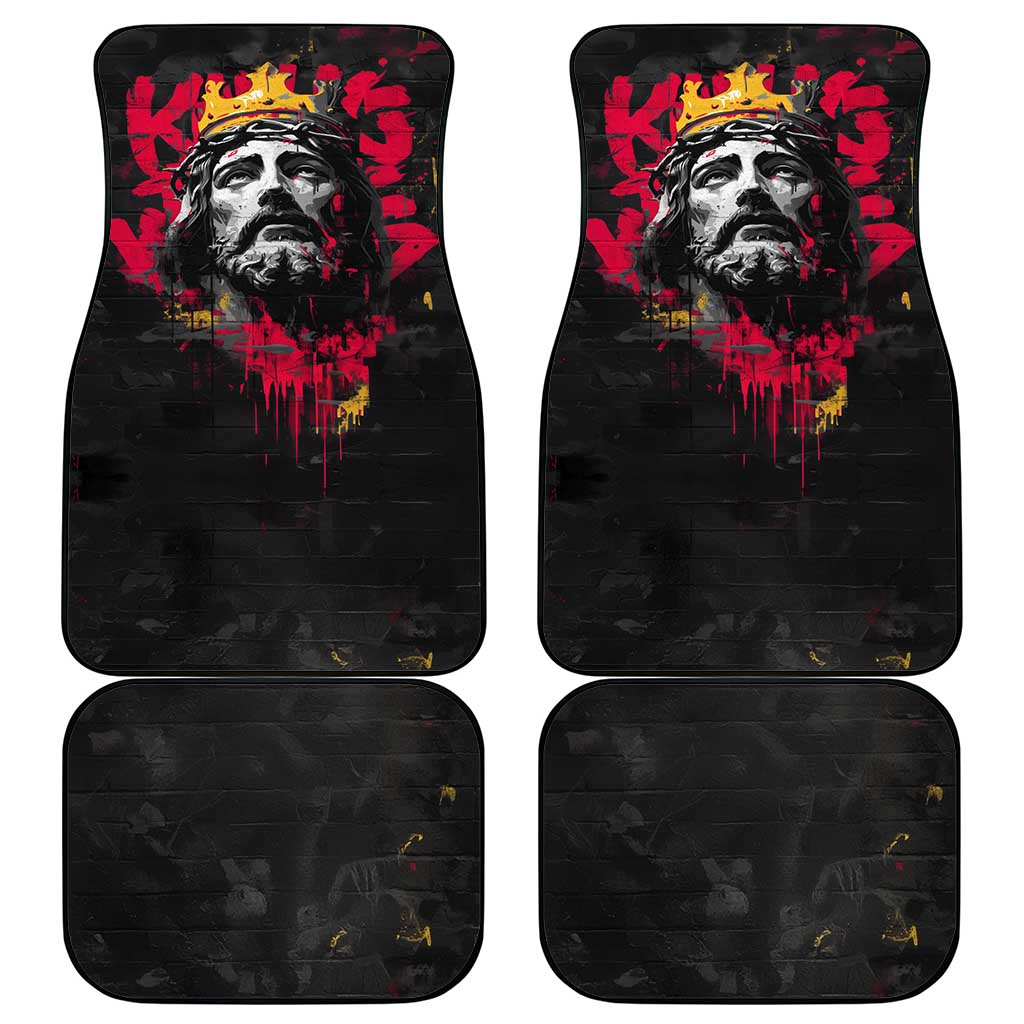 Jesus Graffiti Design Car Mats Crowned Portrait and Urban Street Art Style in Red Yellow Black Theme - Wonder Print Shop