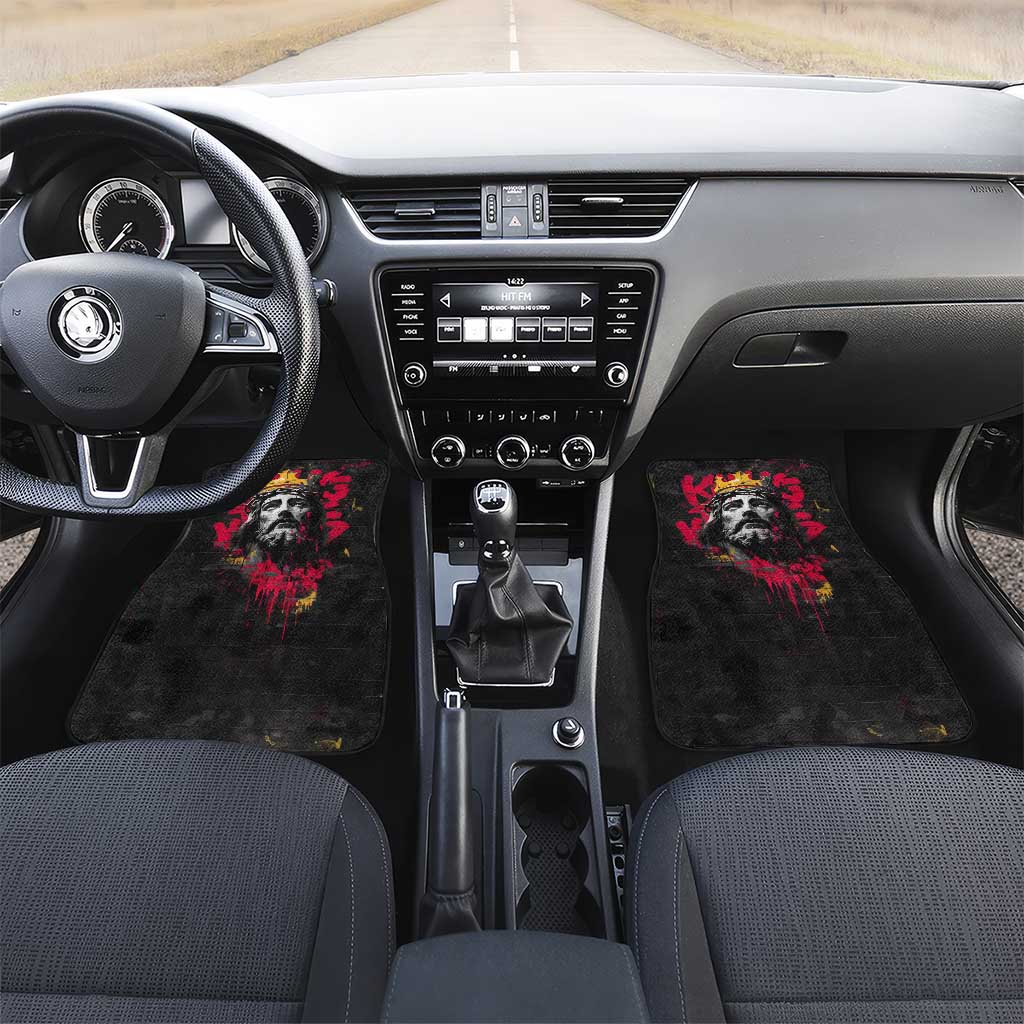 Jesus Graffiti Design Car Mats Crowned Portrait and Urban Street Art Style in Red Yellow Black Theme - Wonder Print Shop